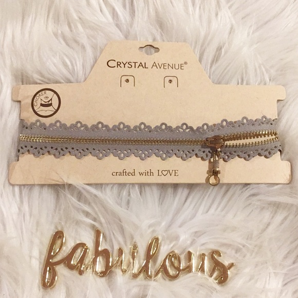 crystal avenue Jewelry - NWT Crystal Avenue grey zipper & lace choker
